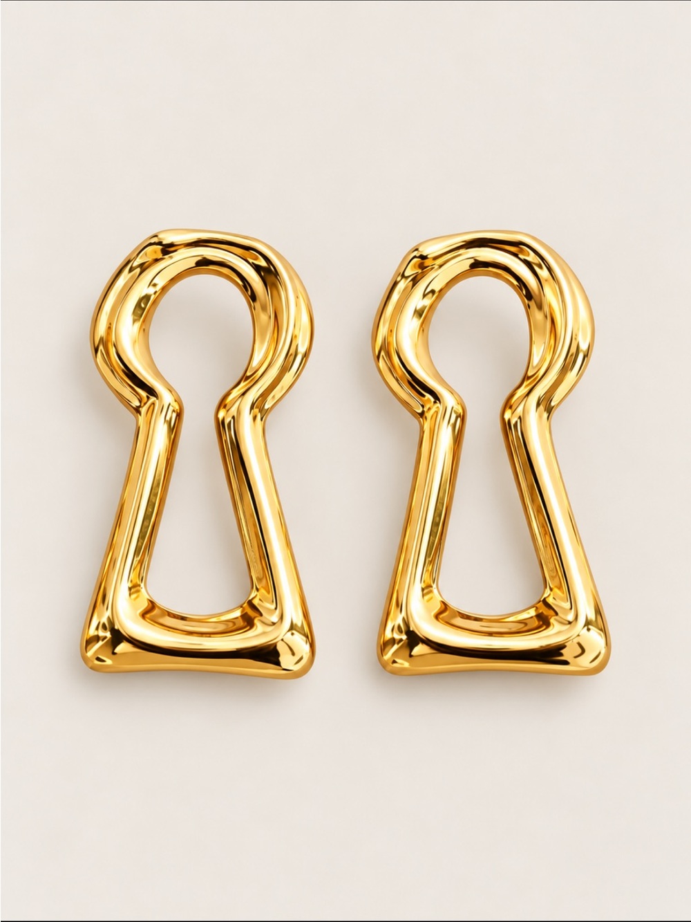 New! Gold Keyhole Lock Statement Earrings NWOT